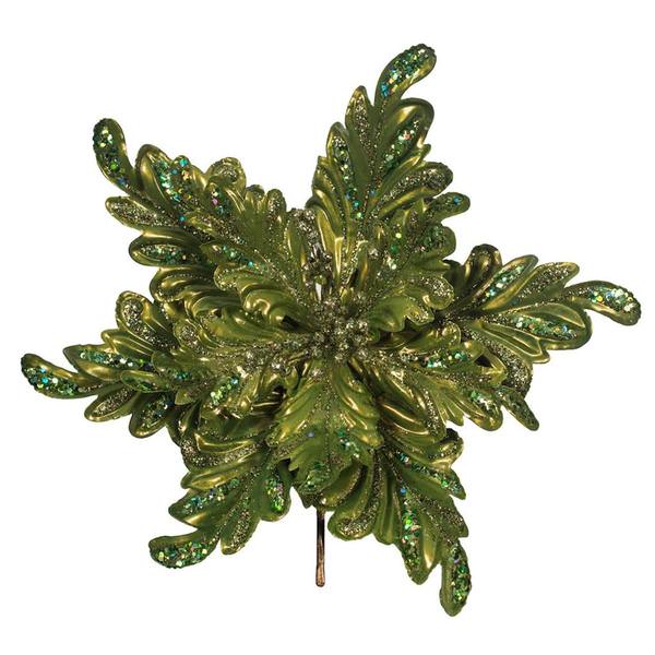 17" Artificial Lime Pearl Glitter Poinsettia Flower (3 pack)
