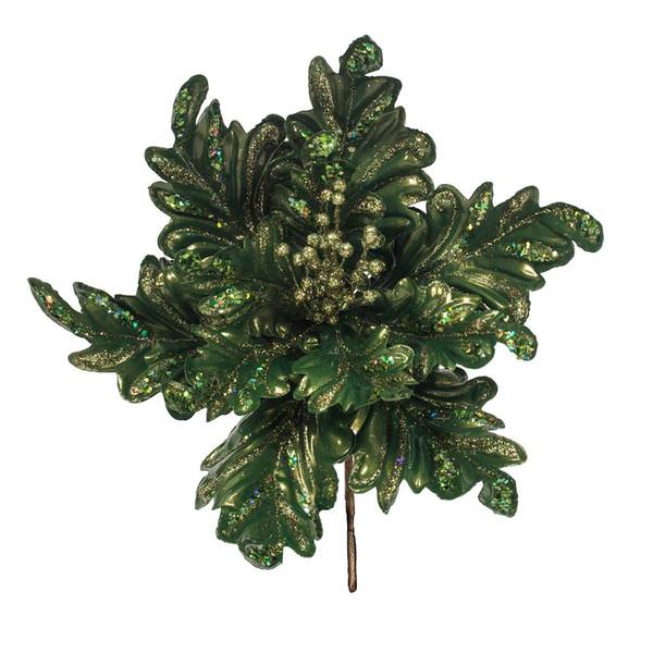 17" Artificial Green Pearl Glitter Poinsettia Flower (3 pack)