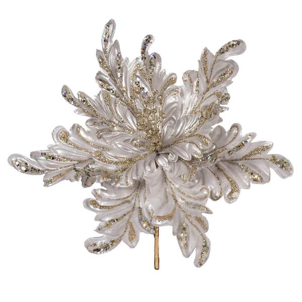 17" Artificial Silver Pearl Glitter Poinsettia Flower (3 pack)