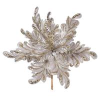 Vickerman 17" Artificial Silver Pearl Glitter Poinsettia Flower (3 pack)