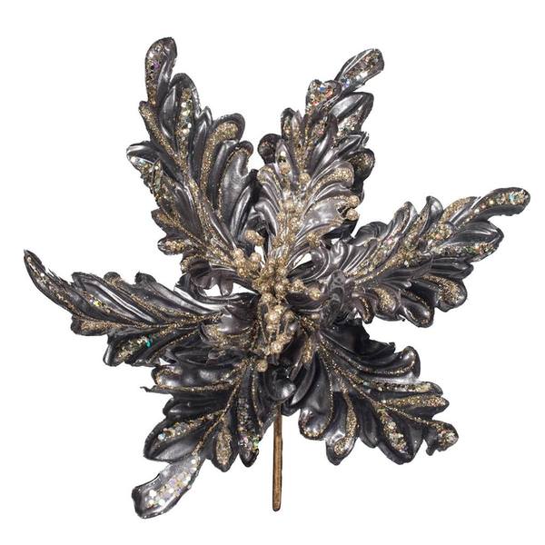 17" Artificial Pewter Pearl Glitter Poinsettia Flower (3 pack)