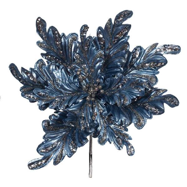 17" Artificial Turquoise Pearl Glitter Poinsettia Flower (3 pack)