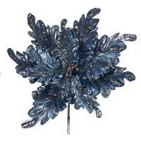 Vickerman 17" Artificial Turquoise Pearl Glitter Poinsettia Flower (3 pack)