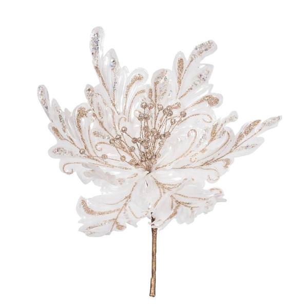 17" Artificial White Pearl Glitter Poinsettia Flower (3 pack)