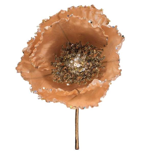 14" Artificial Gold Pearl Glitter Poppy Flower (3 Pack)