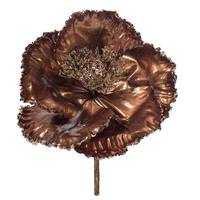 Vickerman 14" Artificial Chocolate Pearl Glitter Poppy Flower (3 Pack)