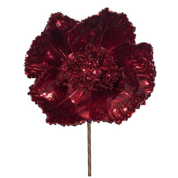 14" Artificial Red Pearl Glitter Poppy Flower (3 Pack)