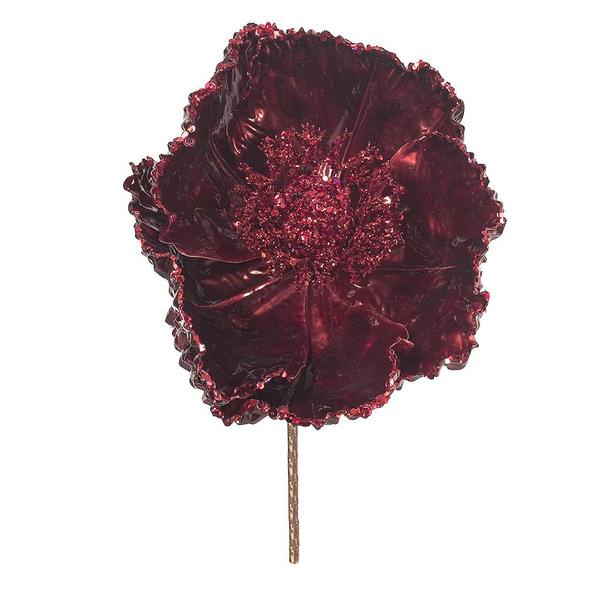 14" Artificial Burgundy Pearl Glitter Poppy Flower (3 Pack)