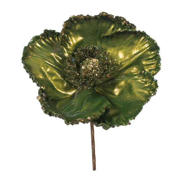 14" Artificial Lime Pearl Glitter Poppy Flower (3 Pack)