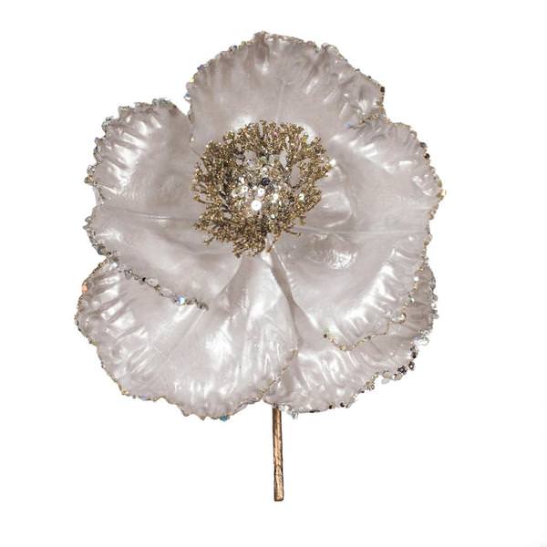 14" Artificial Silver Pearl Glitter Poppy Flower (3 Pack)
