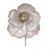 Vickerman 14" Artificial Silver Pearl Glitter Poppy Flower (3 Pack)