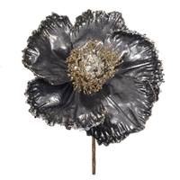 Vickerman 14" Artificial Pewter Pearl Glitter Poppy Flower (3 Pack)