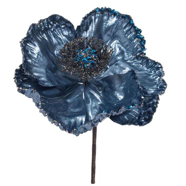 14" Artificial Turquoise Pearl Glitter Poppy Flower (3 Pack)
