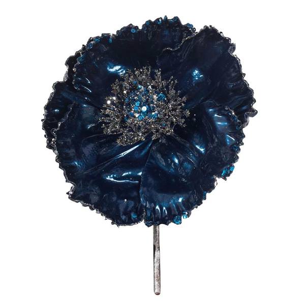 14" Artificial Blue Pearl Glitter Poppy Flower (3 Pack)