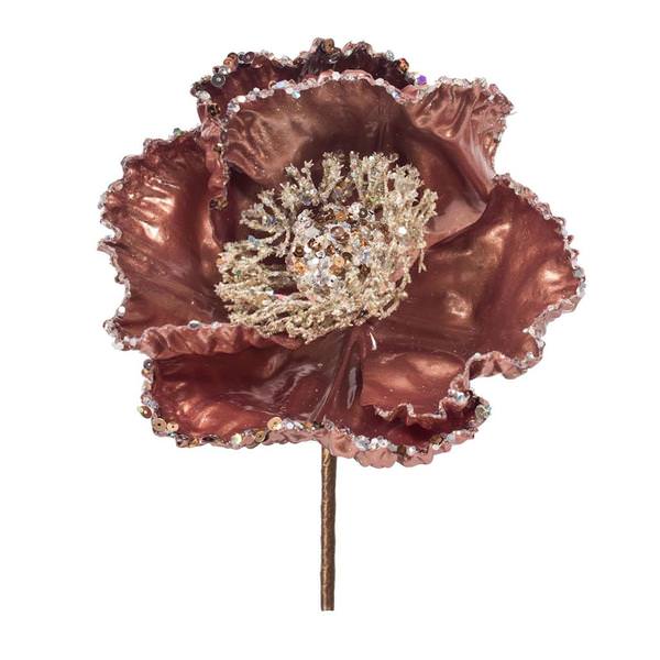 14" Artificial Rose Gold Pearl Glitter Poppy Flower (3 Pack)