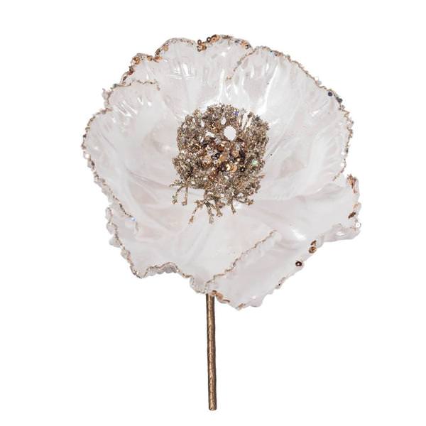 14" Artificial White Pearl Glitter Poppy Flower (3 Pack)