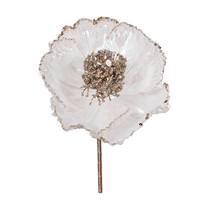 Vickerman 14" Artificial White Pearl Glitter Poppy Flower (3 Pack)