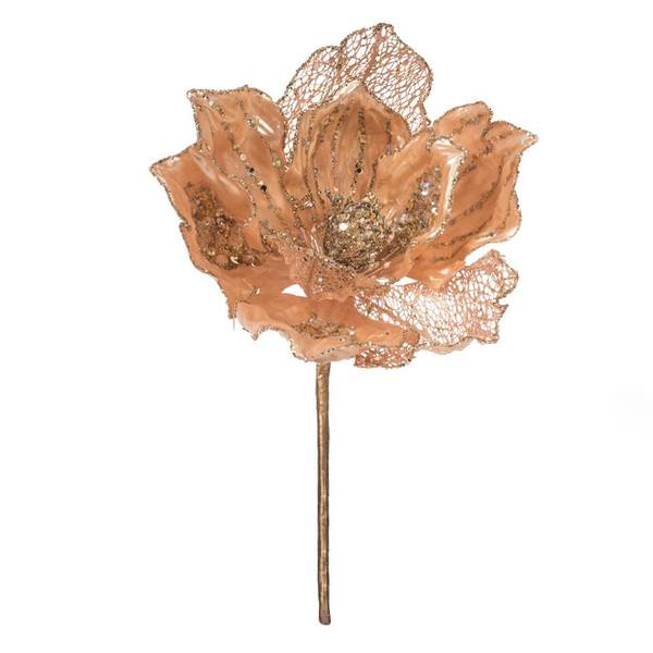 14" Artificial Gold Pearl Glitter Magnolia Flower (3 Pack)