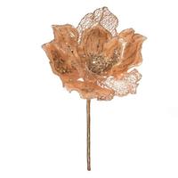Vickerman 14" Artificial Gold Pearl Glitter Magnolia Flower (3 Pack)