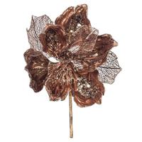 Vickerman 14" Artificial Chocolate Pearl Glitter Magnolia Flower (3 Pack)
