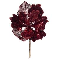 Vickerman 14" Artificial Red Pearl Glitter Magnolia Flower (3 Pack)