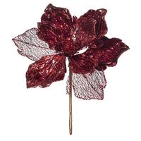 Vickerman 14" Artificial Burgundy Pearl Glitter Magnolia Flower (3 Pack)