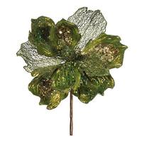 Vickerman 14" Artificial Lime Pearl Glitter Magnolia Flower (3 Pack)