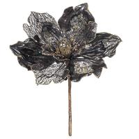 Vickerman 14" Artificial Pewter Pearl Glitter Magnolia Flower (3 Pack)