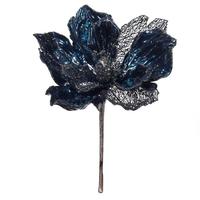 Vickerman 14" Artificial Blue Pearl Glitter Magnolia Flower (3 Pack)