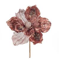 Vickerman 14" Artificial Rose Gold Pearl Glitter Magnolia Flower (3 Pack)