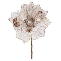 Vickerman 14" Artificial White Pearl Glitter Magnolia Flower (3 Pack)