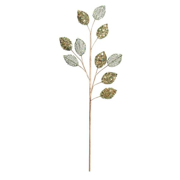 20" Green Glitter Plum Leaf Spray (3 pack)