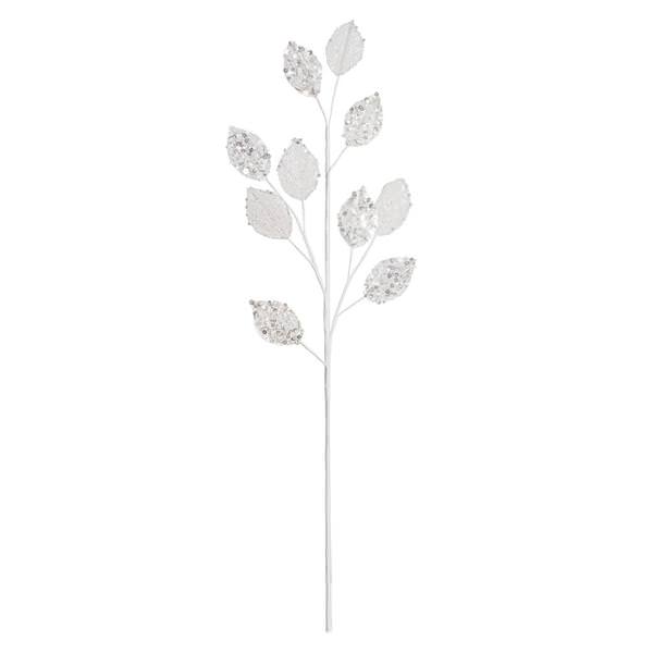 20" White Glitter Plum Leaf Spray (3 pack)