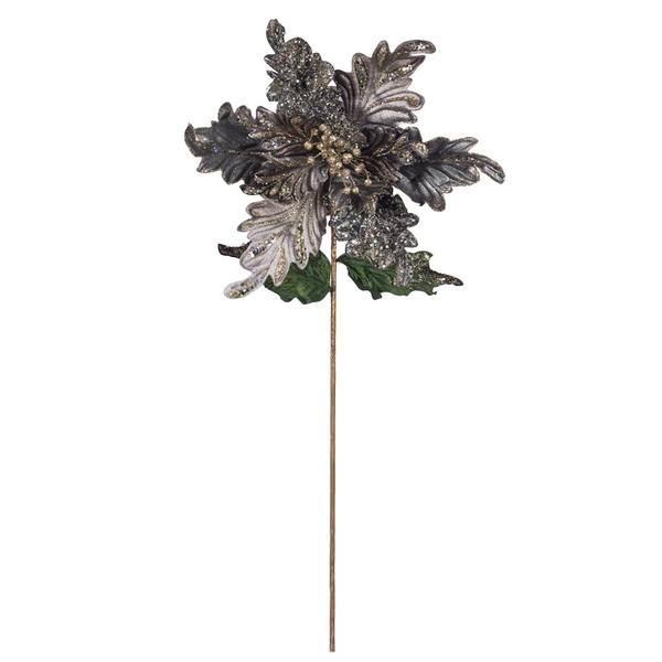 20" Silver Poinsettia 14" Flower Pick (3 pack)