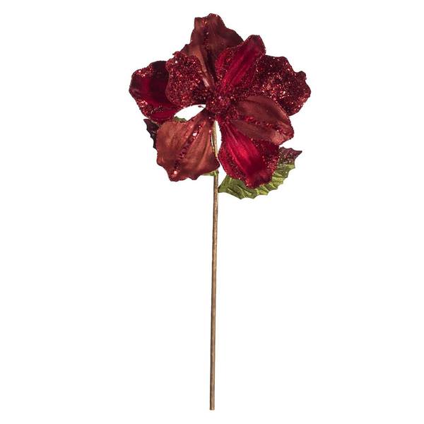 20" Artificial Red Velvet Glitter Hibiscus Flower (3 pack)