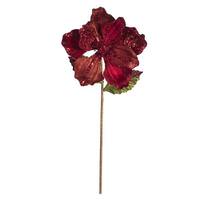 Vickerman 20" Artificial Red Velvet Glitter Hibiscus Flower (3 pack)