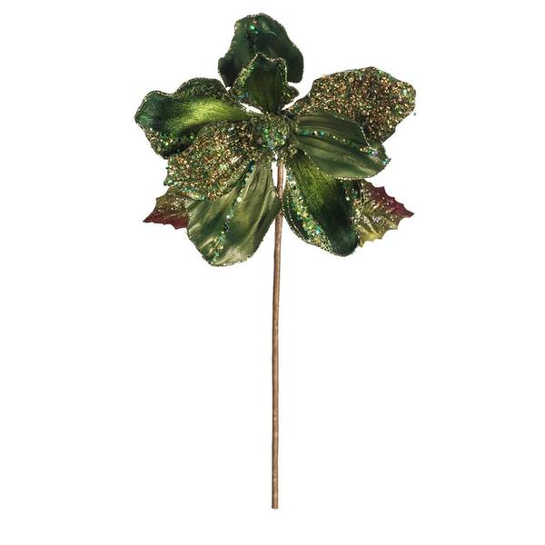 20" Artificial Green Velvet Glitter Hibiscus Flower (3 pack)