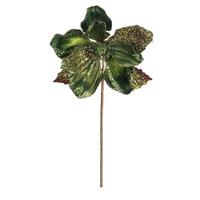 Vickerman 20" Artificial Green Velvet Glitter Hibiscus Flower (3 pack)