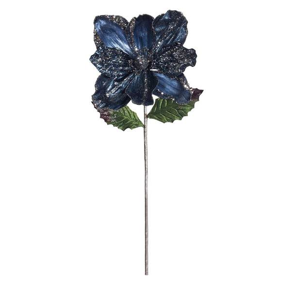 20" Artificial Blue Velvet Glitter Hibiscus Flower (3 pack)