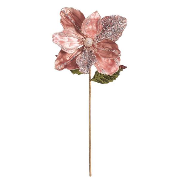 20" Artificial Rose Gold Velvet Glitter Hibiscus Flower (3 pack)