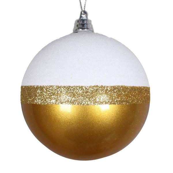 3" Gold / White Glitter Candy Ball Ornament (6 pack)
