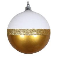 Vickerman 3" Gold / White Glitter Candy Ball Ornament (6 pack)