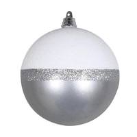 Vickerman 3" Silver / White Glitter Candy Ball Ornament (6 pack)
