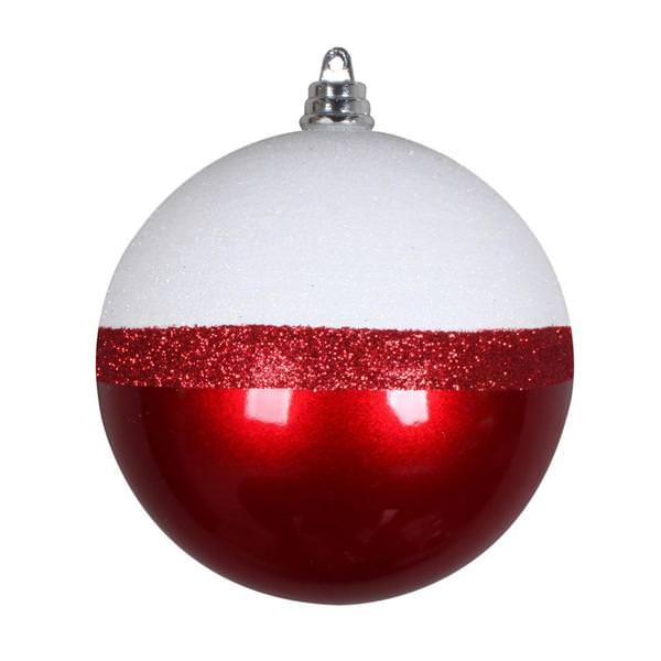3" Red / White Glitter Candy Ball Ornament (6 pack)