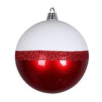 Vickerman 3" Red / White Glitter Candy Ball Ornament (6 pack)
