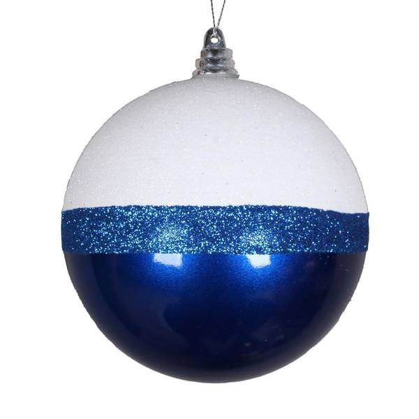 3" Blue / White Glitter Candy Ball Ornament (6 pack)