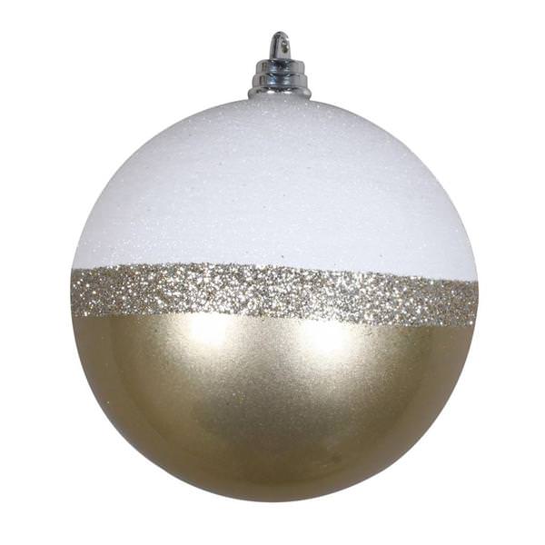 3" Champagne / White Glitter Candy Ball Ornament (6 pack)
