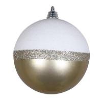 Vickerman 3" Champagne / White Glitter Candy Ball Ornament (6 pack)