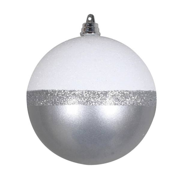4" Silver / White Glitter Candy Ball Ornament (6 pack)