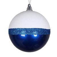 Vickerman 4" Blue / White Glitter Candy Ball Ornament (6 pack)